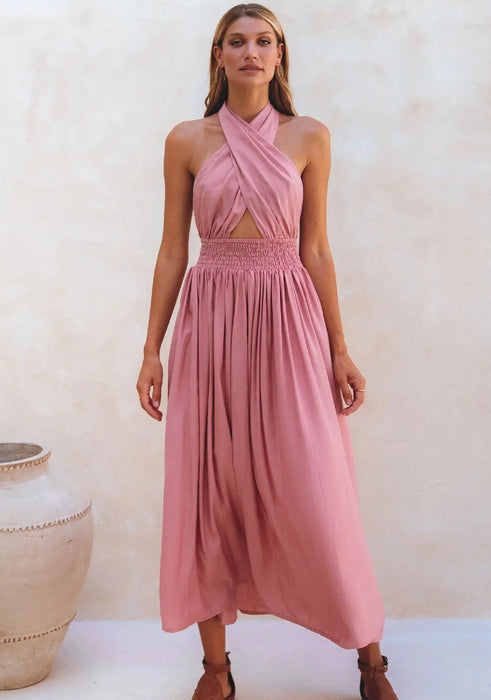 Glowing Hera Convertible Midi Dress In Pink Lemonade