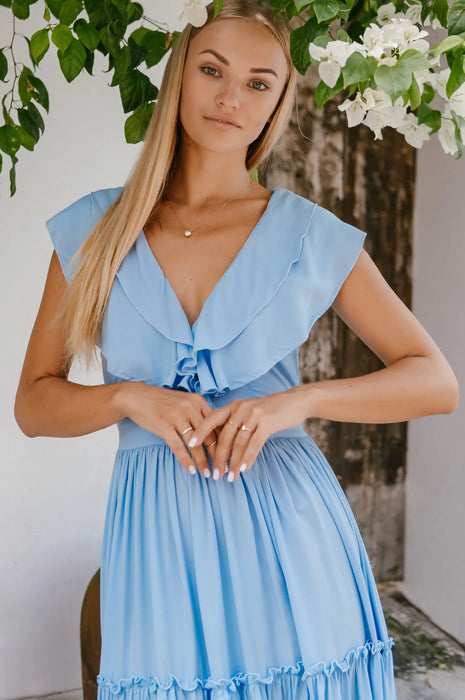 Looking Back Midi Dress In Soft Blue