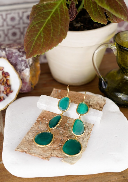 Malachite Triple Teardrop Earrings