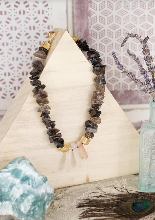 Goddess Smoky Quartz and Rose Quartz Necklace