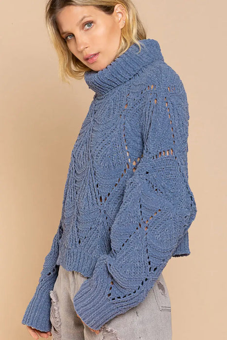 Cropped Turtleneck Sweater In Cornflower Blue