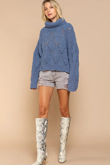 Cropped Turtleneck Sweater In Cornflower Blue