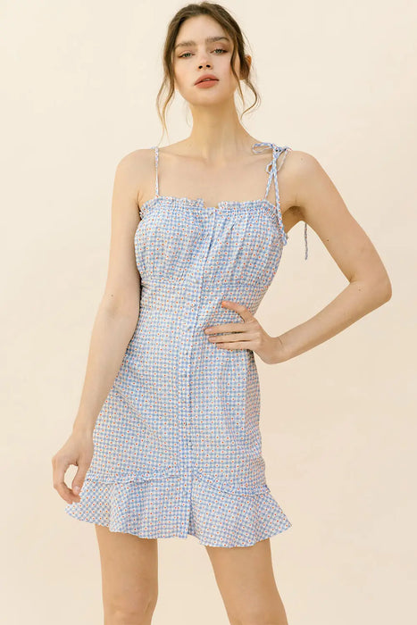 Gingham And Daisy Print Bodycon Mini Dress