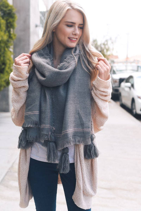 Corner Tassel Frayed Trim Blanket Scarf