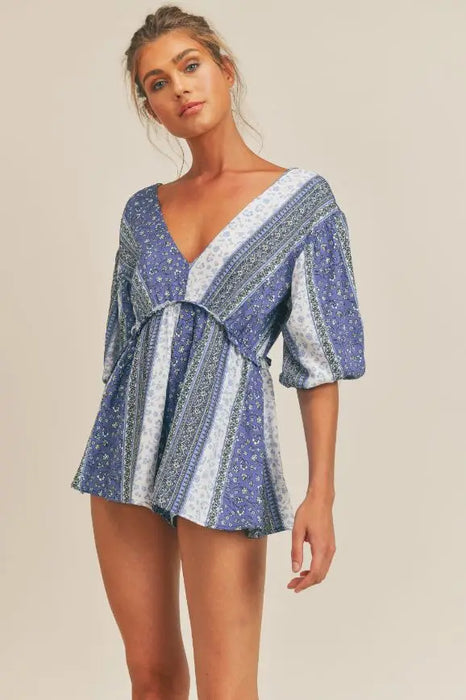 Yemaya Ruffled Waist Puff Sleeve Romper