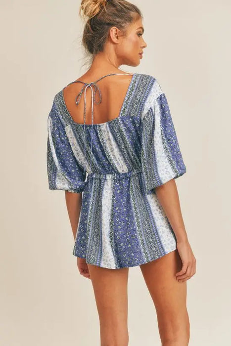 Yemaya Ruffled Waist Puff Sleeve Romper